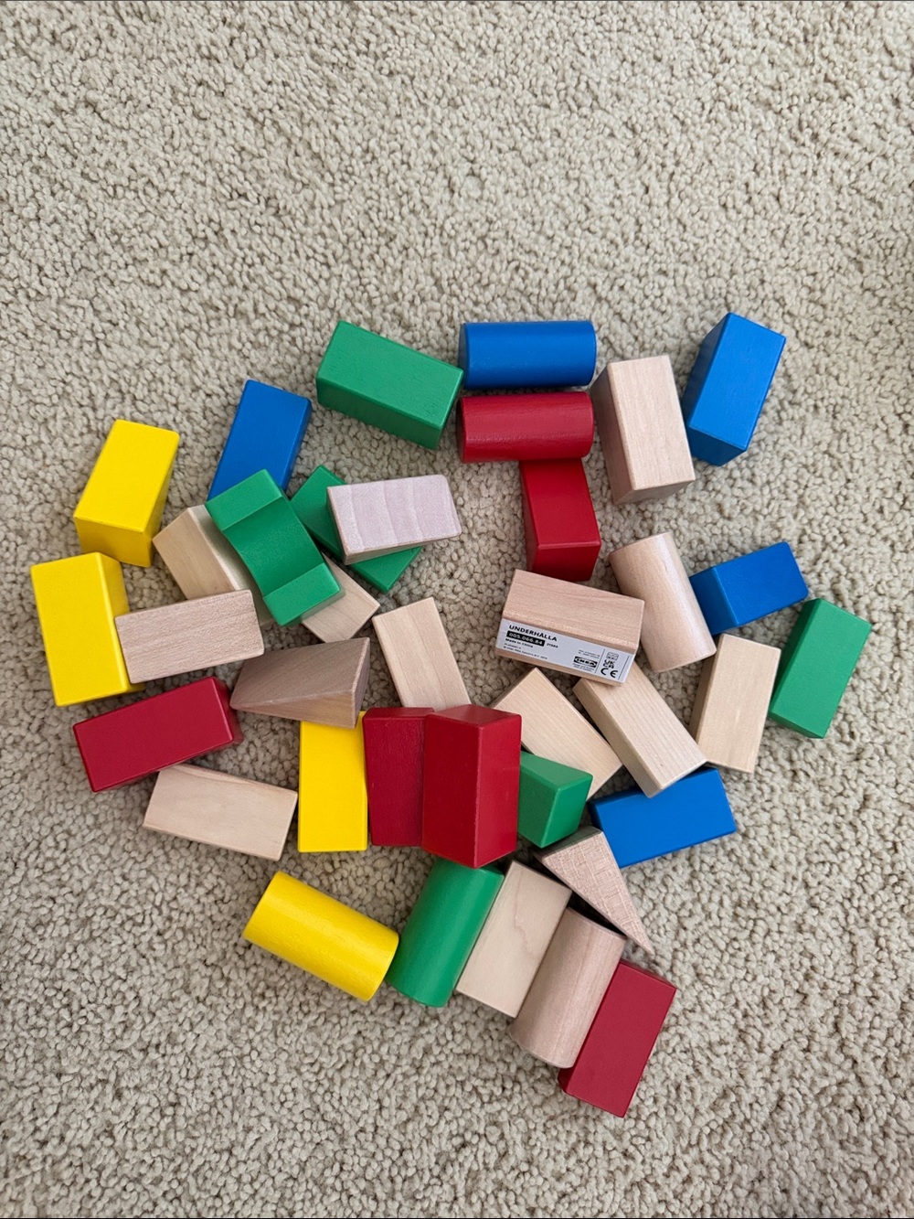 IKEA Colorful Wooden Building Blocks Set - Red, Blue, Green, Yellow, Natural